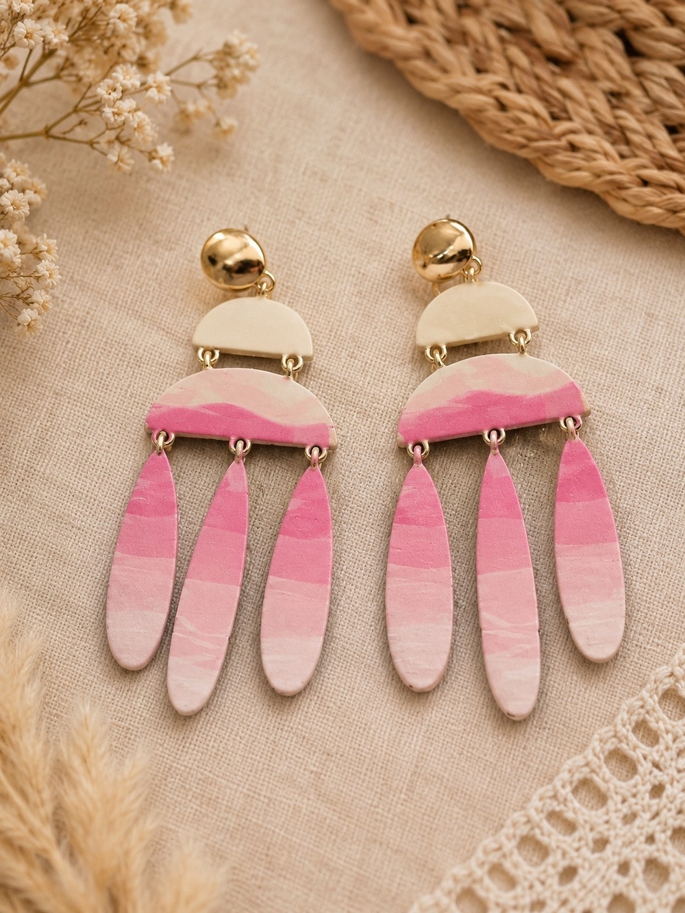 Handcrafted Pink Gradient Dangle Earrings - Women Jewelry
